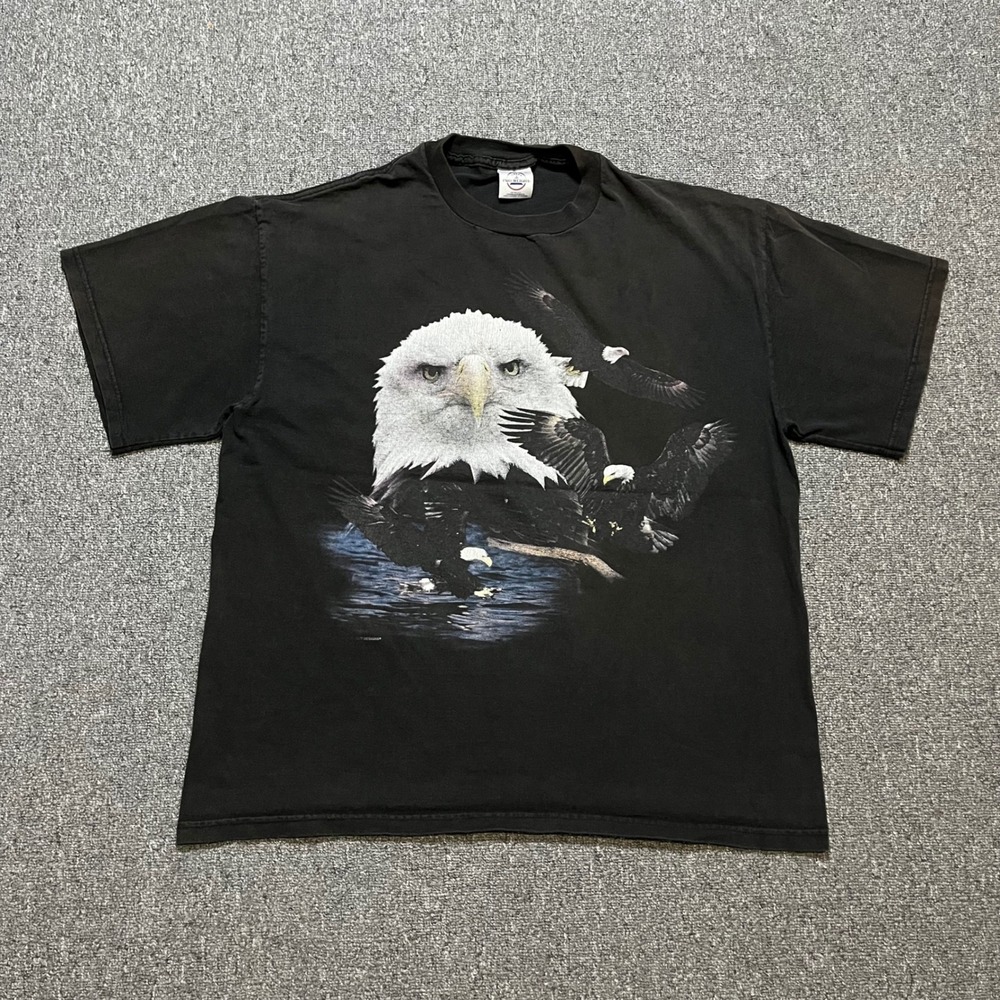 Vintage Delta Pro Weight Eagle Graphic T-Shirt Large Black‎ Nature Wildlife Tee
